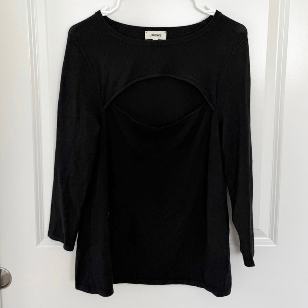 L’Agence Cut Out Bateau Neckline Knit Top Black Large